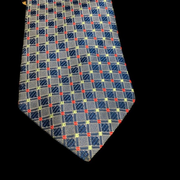 Tommy Hilfiger Extra Long 100% Silk Necktie, Blue w/Red & Green Accents USA Made - Picture 2 of 8